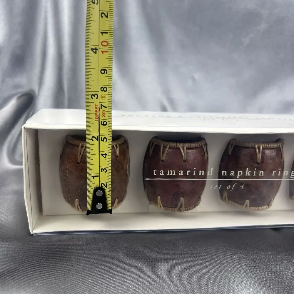Pier 1 Imports Tamarind Napkin Rings Wooden Set of 4 Brown‎ Tan Handmade Gifts
